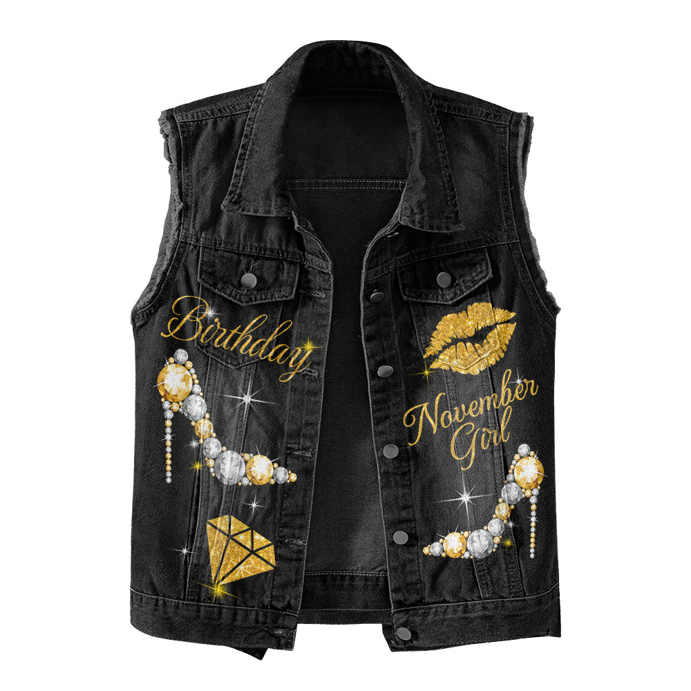 Premium Log Denim Vest - November Birthday Gifts, Custom Birthday Gift, Queens Are Born In November