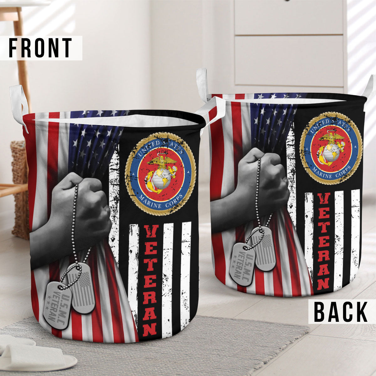 USMC Veteran US Flag Laundry Basket