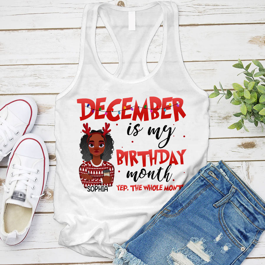December Birthday Shirt, Custom Birthday Shirt, Queen Was Born In December, December Birthday Gifts For Afro Woman, December Birthday Gifts