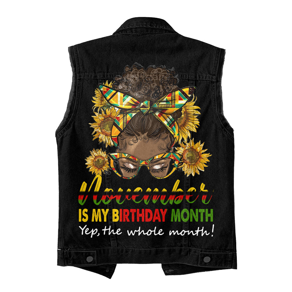 Premium Log Denim Vest - November Birthday Gifts, Custom Birthday Gift, Queens Are Born In November