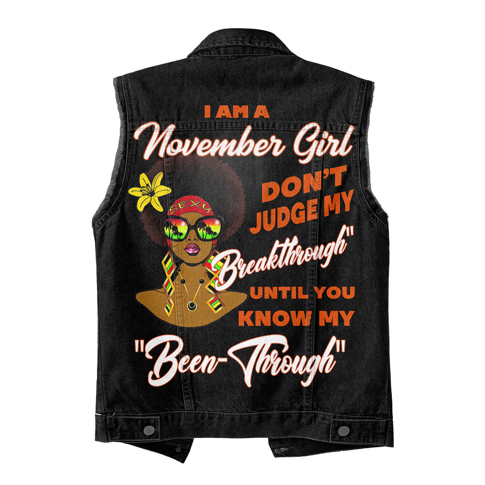 Premium Log Denim Vest - November Birthday Gifts, Custom Birthday Gift, Queens Are Born In November