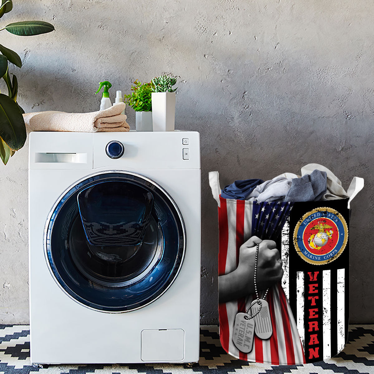 USMC Veteran US Flag Laundry Basket