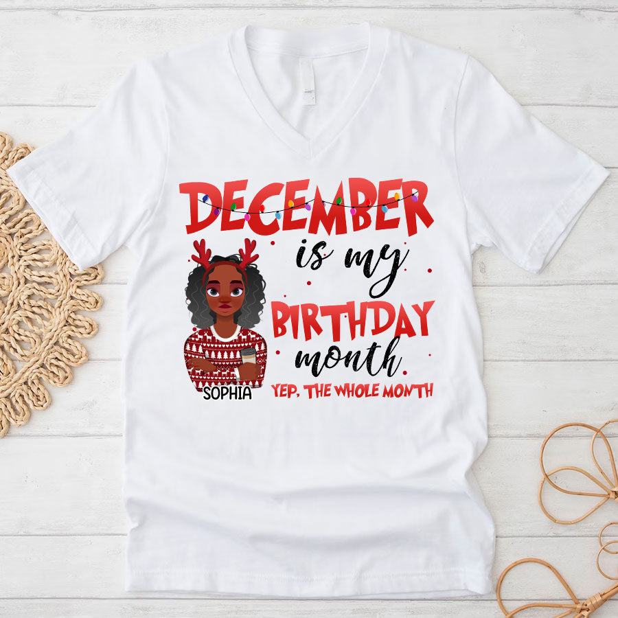 December Birthday Shirt, Custom Birthday Shirt, Queen Was Born In December, December Birthday Gifts For Afro Woman, December Birthday Gifts