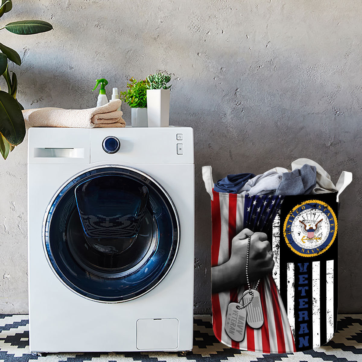U.S. Navy Veteran US Flag Laundry Basket