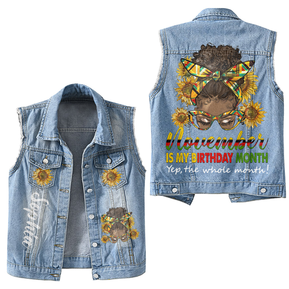 Premium Log Denim Vest - November Birthday Gifts, Custom Birthday Gift, Queens Are Born In November