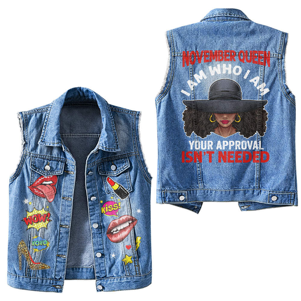 Premium Log Denim Vest - Personalised November Month Birthday Gifts, Gift Ideas November Month Birthday Woman