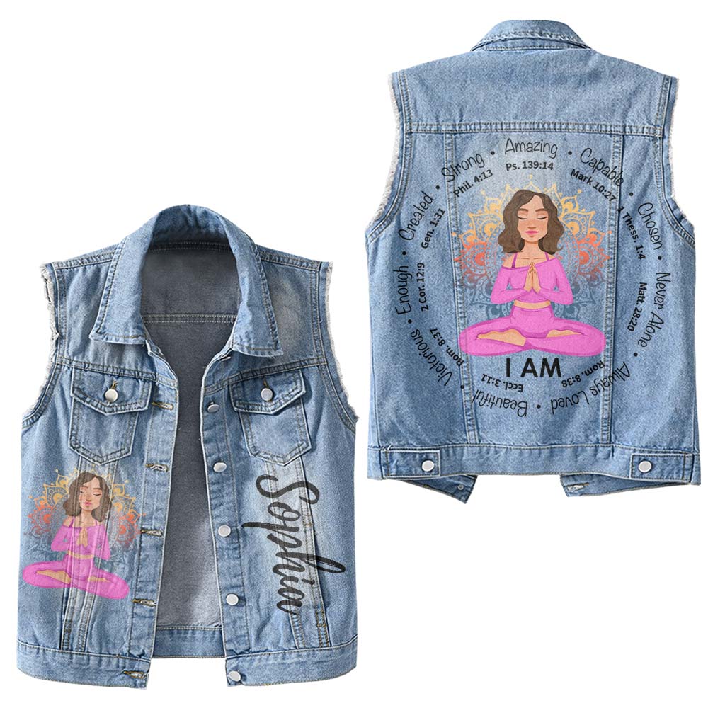 Premium Log Denim Vest - Gift For Women, Denim Vest Yoga, Yoga Lover