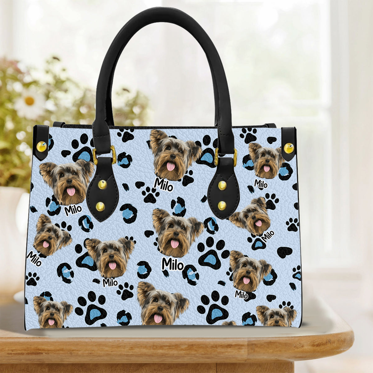 (Photo Inserted) Lovely Upload Pet Image - Personalized Leather Bag, Dog lover