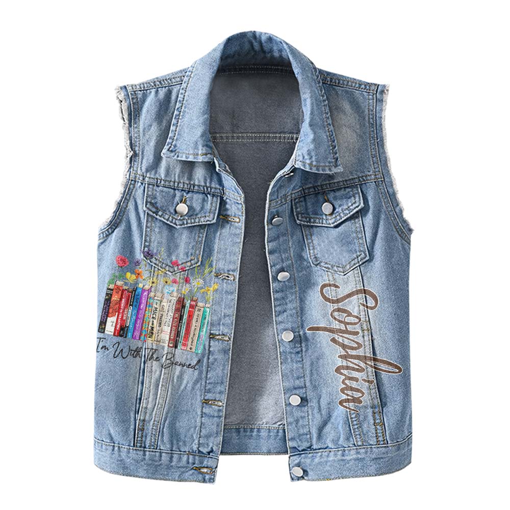Premium Log Denim Vest - Gift For Women, Denim Vest Book, Reading Book Lover