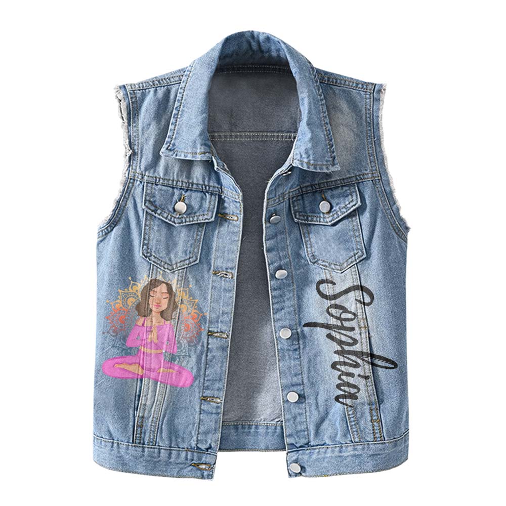 Premium Log Denim Vest - Gift For Women, Denim Vest Yoga, Yoga Lover