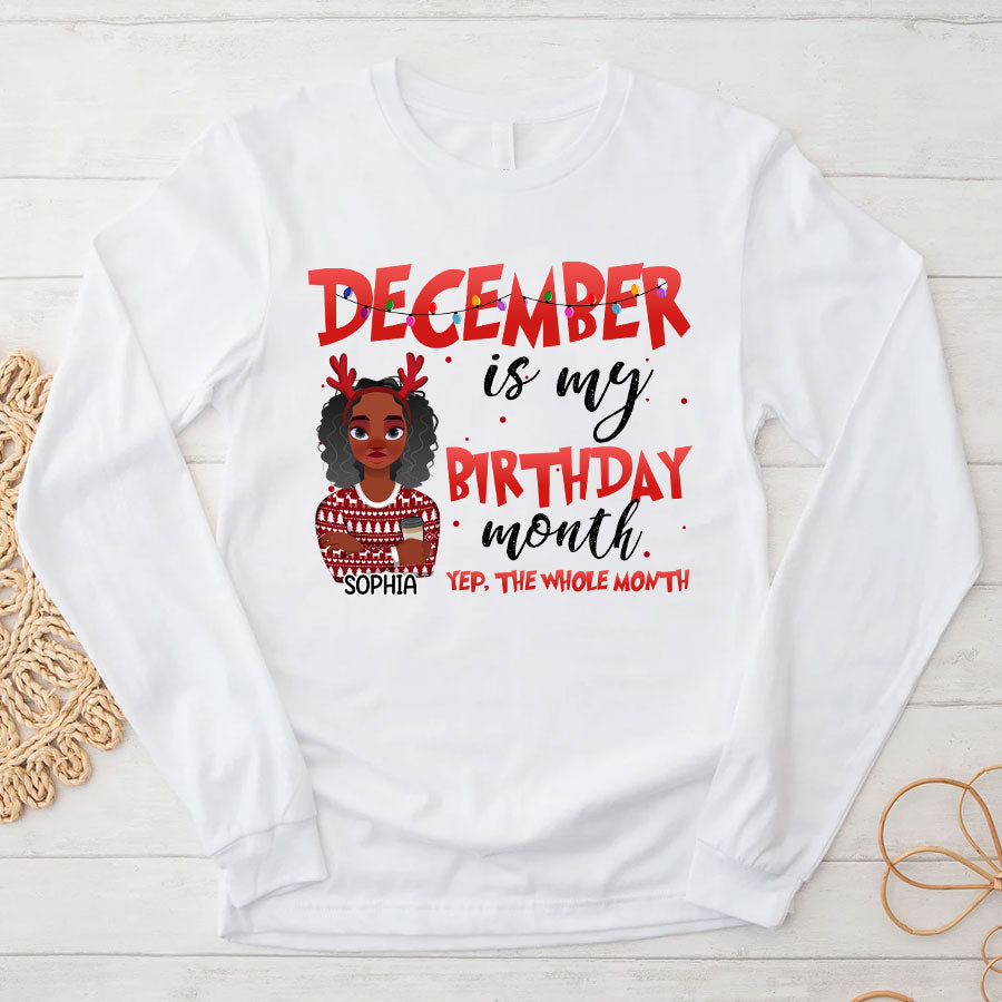 December Birthday Shirt, Custom Birthday Shirt, Queen Was Born In December, December Birthday Gifts For Afro Woman, December Birthday Gifts