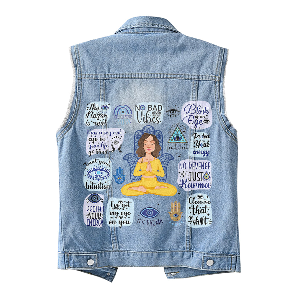 Premium Log Denim Vest - Gift For Women, Denim Vest Yoga, Yoga Lover