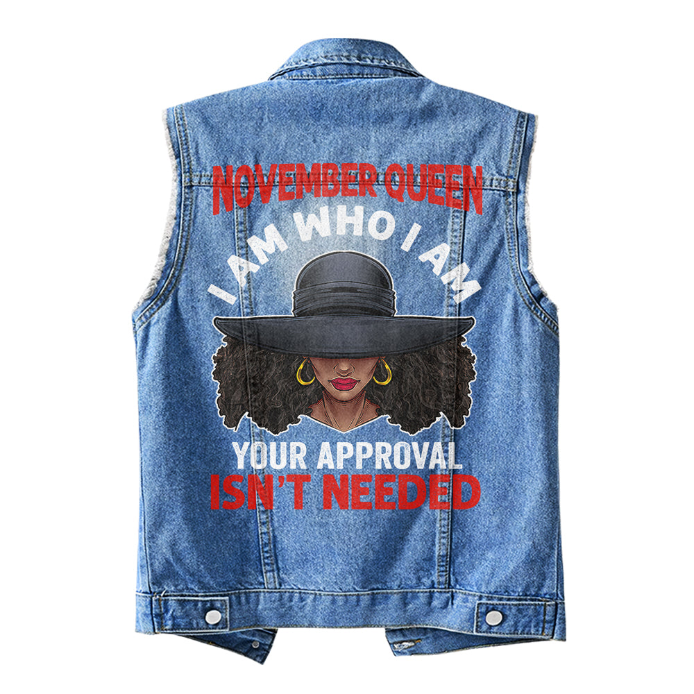 Premium Log Denim Vest - Personalised November Month Birthday Gifts, Gift Ideas November Month Birthday Woman