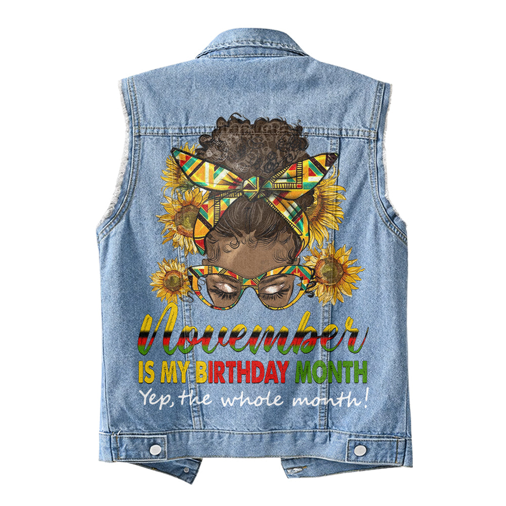 Premium Log Denim Vest - November Birthday Gifts, Custom Birthday Gift, Queens Are Born In November