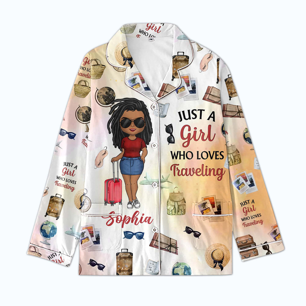 Personalized Women&#39;s Pajama Set, Gift For Travel Lovers