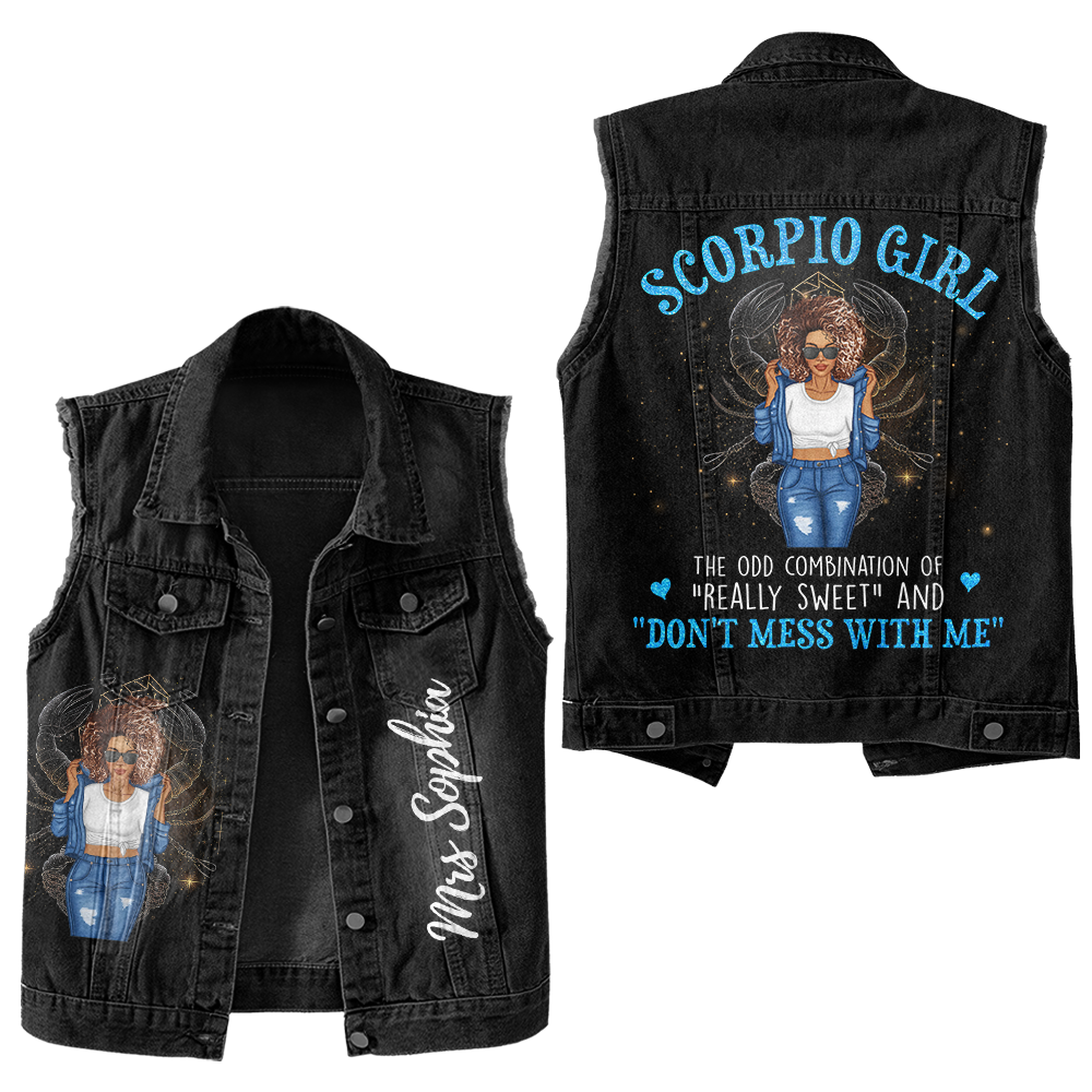 Premium Log Denim Vest - Scorpio Birthday Gifts, Custom Scorpio Gift