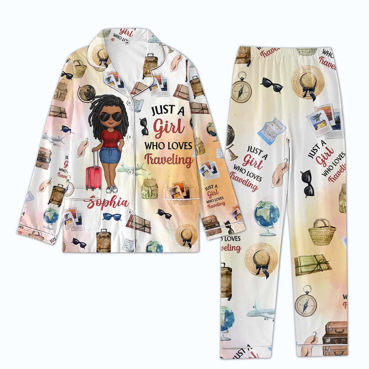 Personalized Women&#39;s Pajama Set, Gift For Travel Lovers