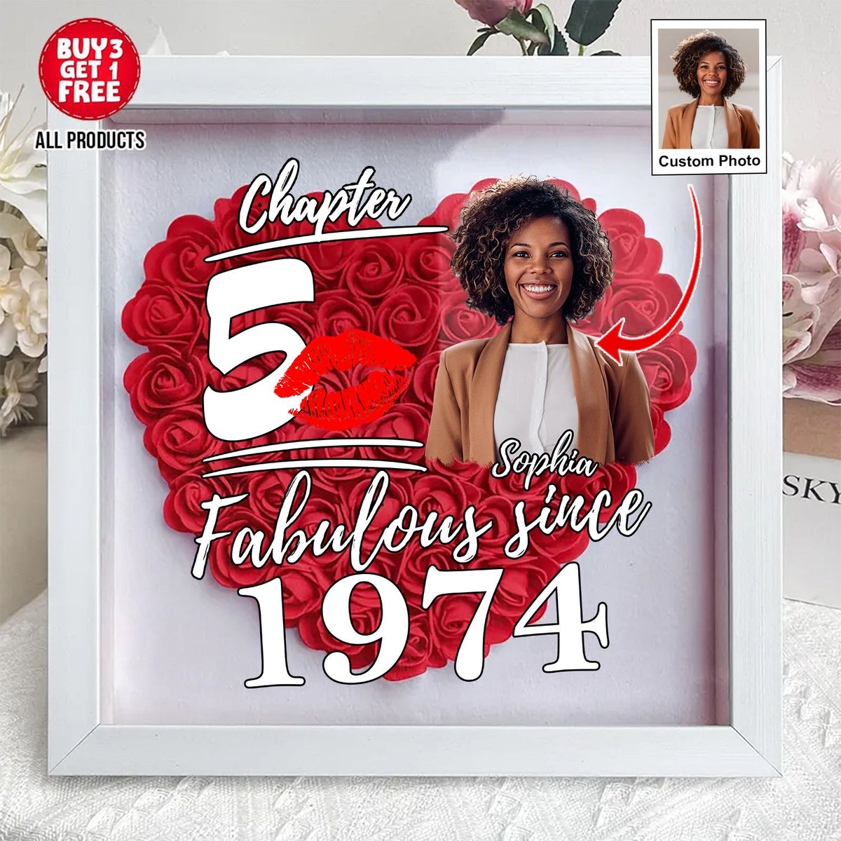 Personalized Flower Shadow Box - Gifts For Women Turning 50 - HMT