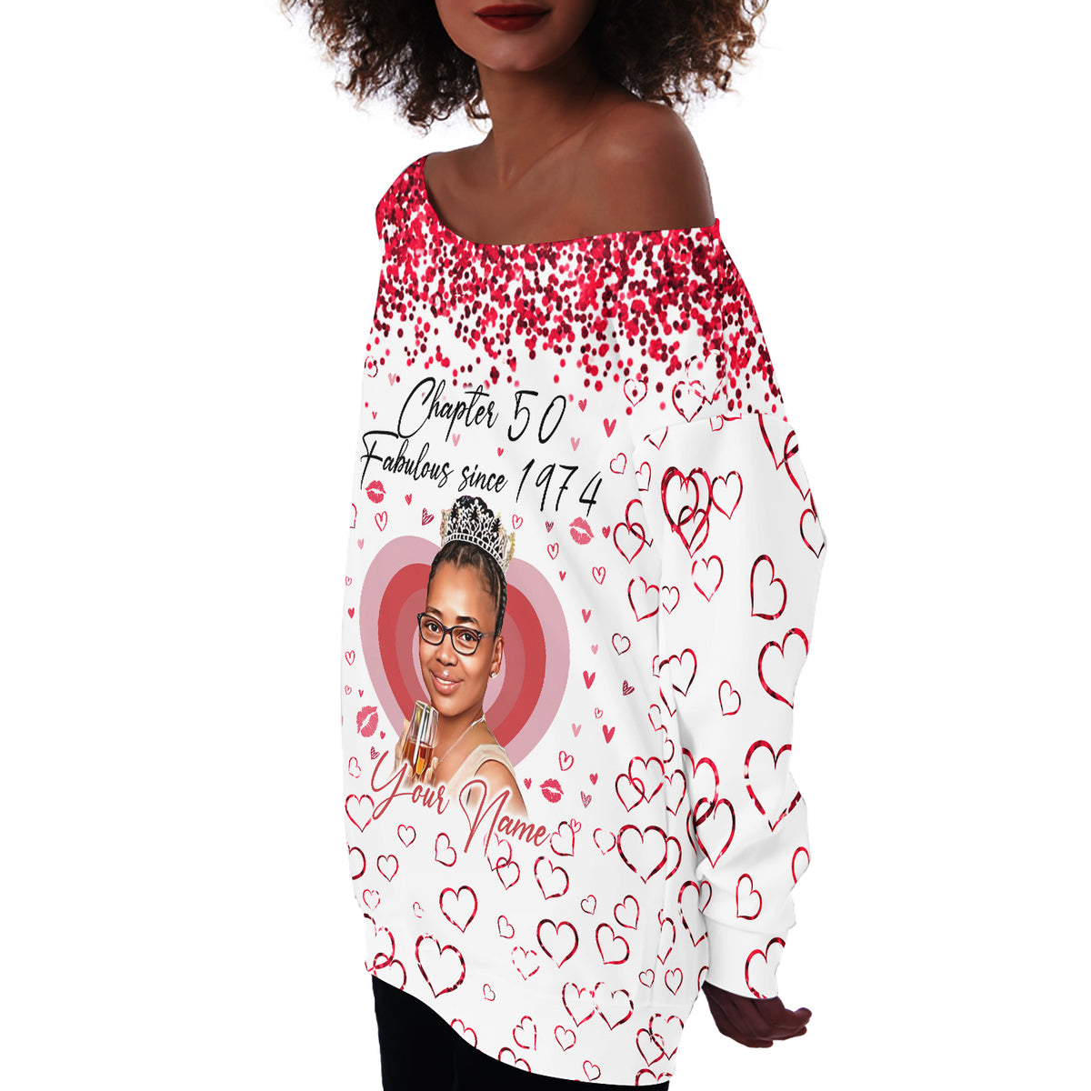 Women's Off-Shoulder Sweatshirt, Chapter 50, Fabulous Since 1974 50th Birthday Unique T Shirt For Woman - HCT