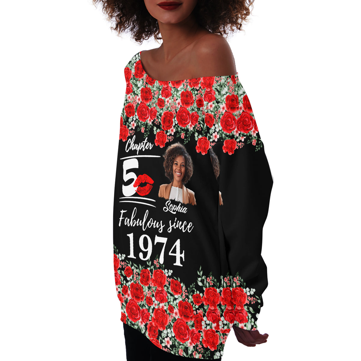 Women's Off-Shoulder Sweatshirt, Chapter 50, Fabulous Since 1974 50th Birthday Unique T Shirt For Woman