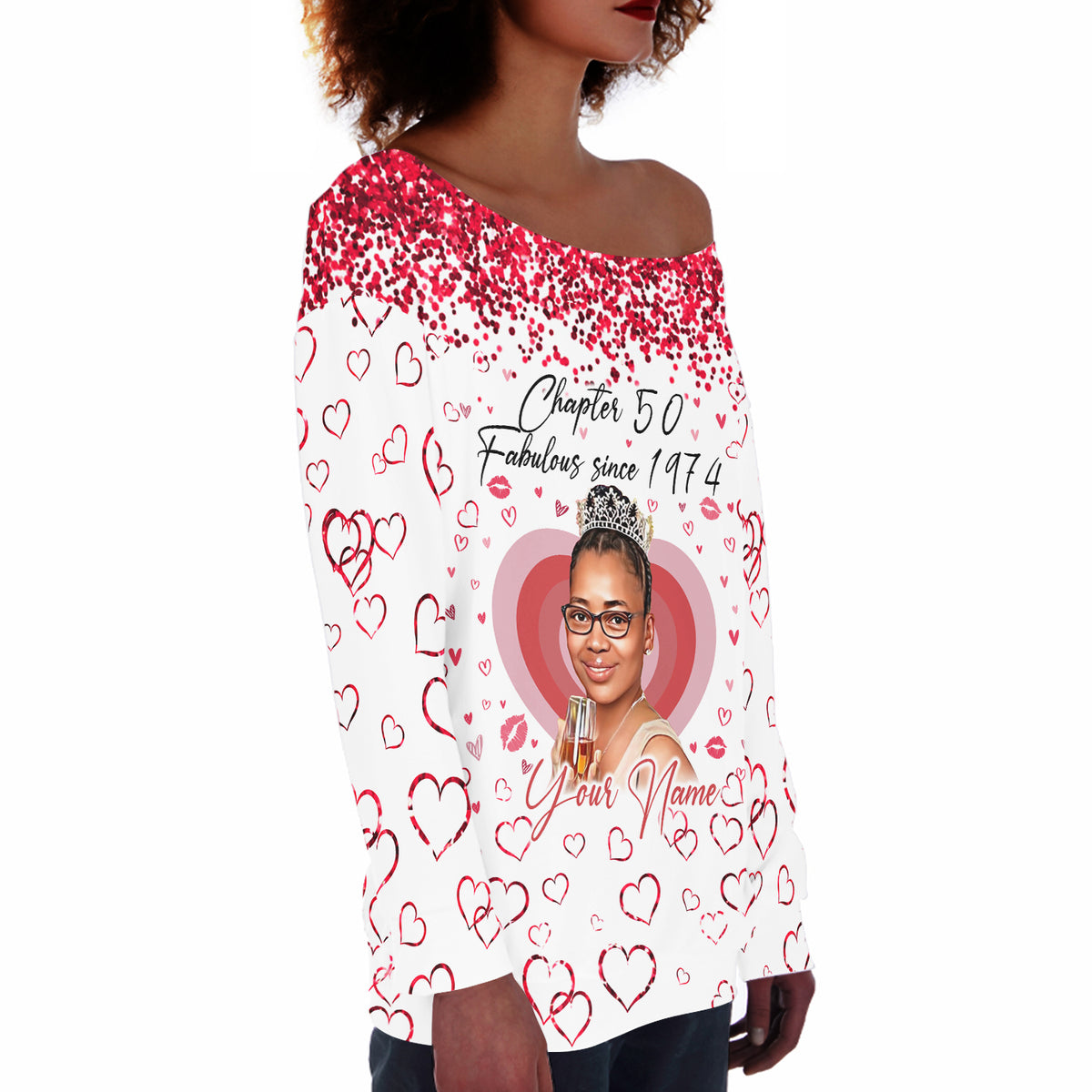 Women's Off-Shoulder Sweatshirt, Chapter 50, Fabulous Since 1974 50th Birthday Unique T Shirt For Woman - HCT