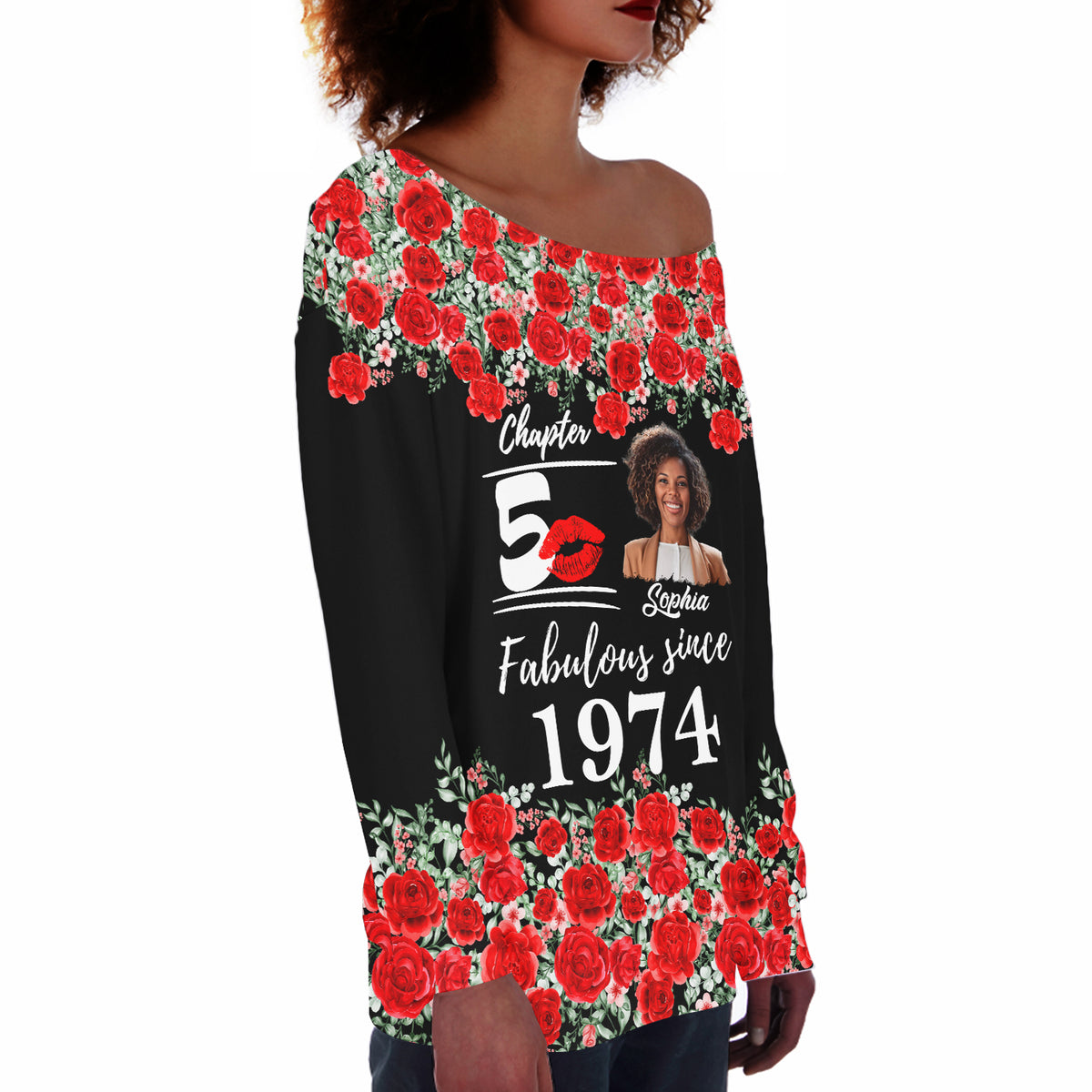 Women's Off-Shoulder Sweatshirt, Chapter 50, Fabulous Since 1974 50th Birthday Unique T Shirt For Woman