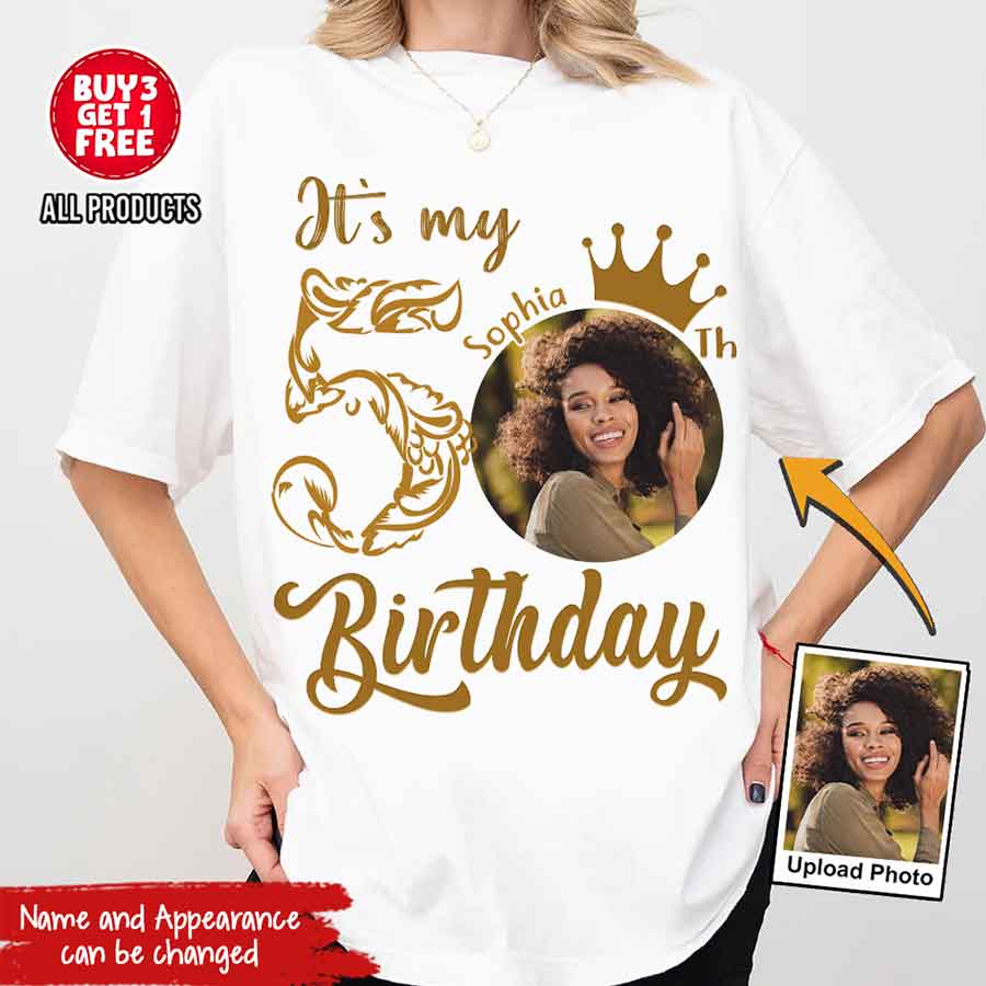 50th Birthday Unique T Shirt For Woman, Custom Birthday Shirt, Her Gifts For 50 Years Old, Custom Picture Tee, Personalized Birthday Shirt-YPT-HCT
