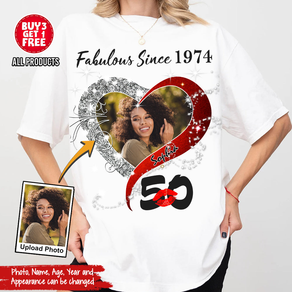 Custom Photo 50&#39;s Birthday Shirt, 50th Birthday Unique T Shirt For Woman, Custom Birthday Shirt, Her Gifts For 50 Years Old, Custom Picture Tee, Personalized Birthday Shirt-YPT-TLQ