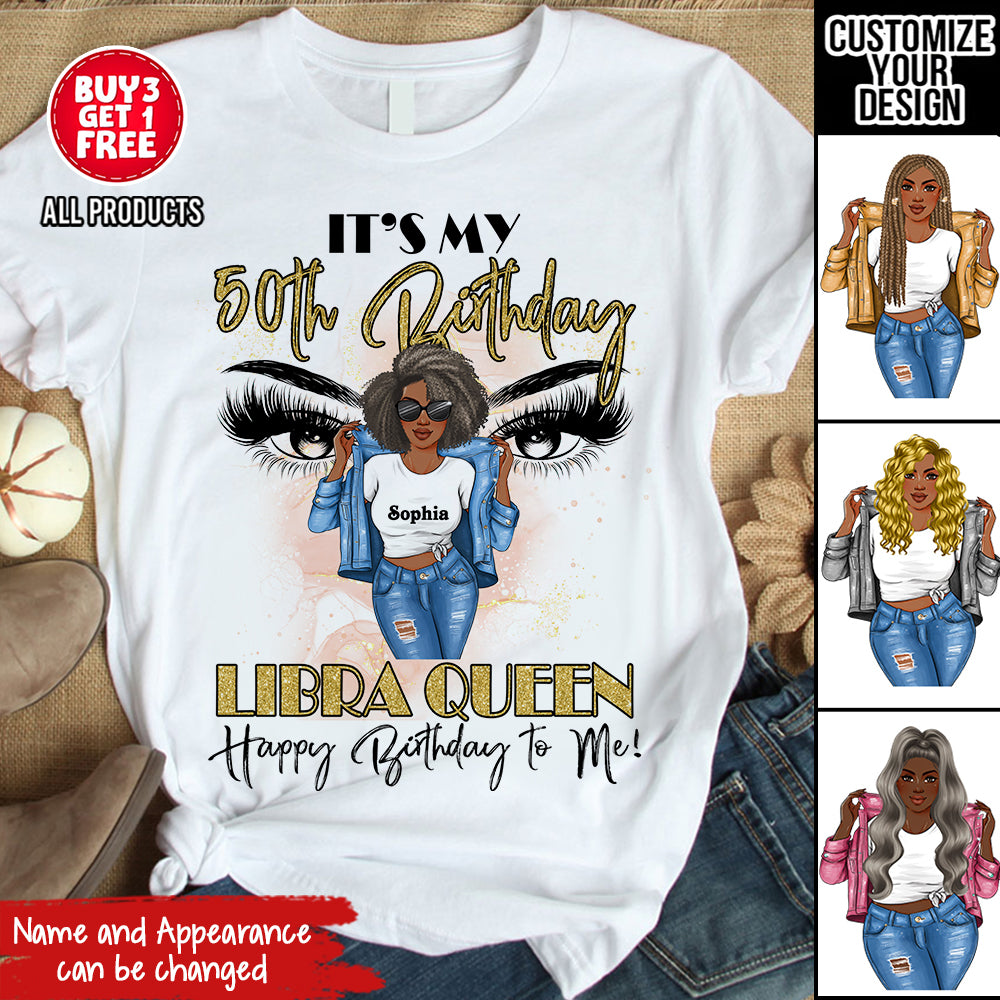 Personalized 50th Birthday Shirts, Custom Birthday Shirts, Libra Birthday shirt, Turning 50 Shirt, Libra Queen Birthday Shirt, Gifts For Women Turning 50, 50 And Fabulous Shirt, 50th Birthday Shirts For Her-YPT-HCT