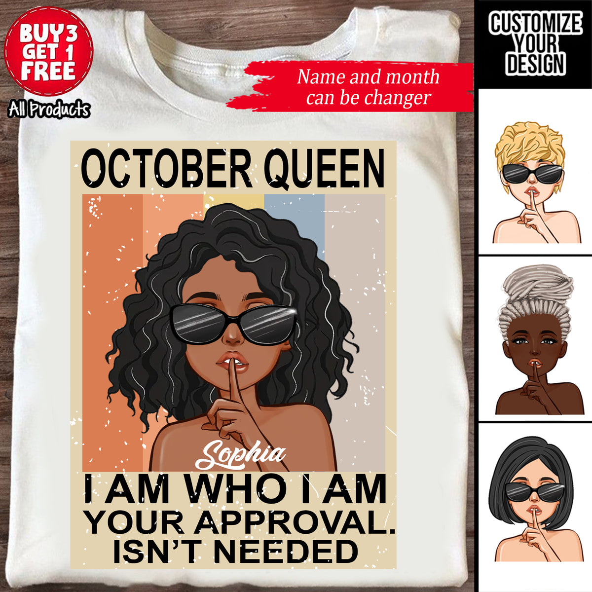Custom October Birthday Shirt For Woman, Queens are Born In October Gifts, Melanin Afro Woman Shirt, Black Girl Tee, Afro Queen Gift-YPT-ALK