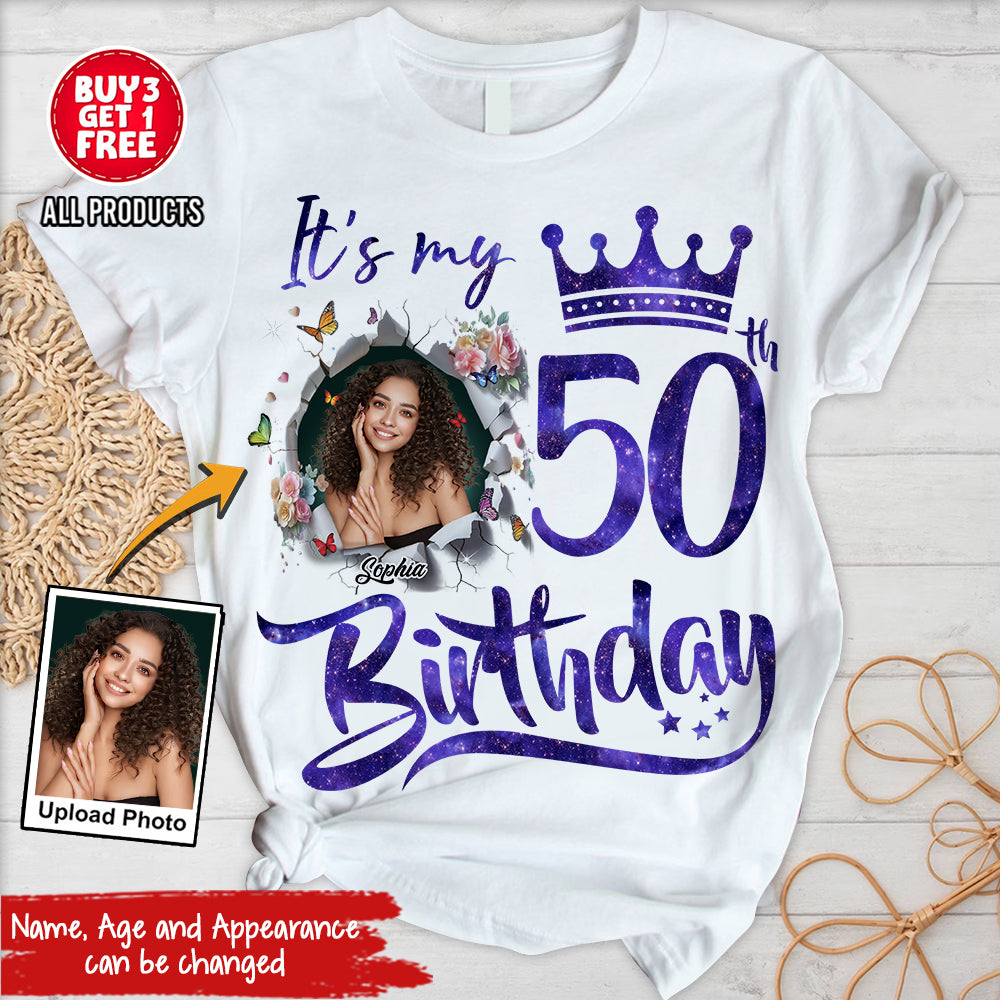 50th Birthday Unique T Shirt For Woman, Custom Birthday Shirt, Her Gifts For 50 Years Old, Custom Picture Tee, Personalized Birthday Shirt-YPT-TLQ