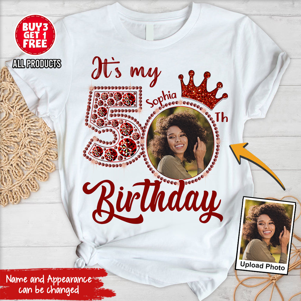 Custom Face Photo 50&#39;s Birthday Shirt, 50th Birthday Unique T Shirt For Woman, Custom Birthday Shirt, Her Gifts For 50 Years Old, Custom Picture Tee, Personalized Birthday Shirt-YPT-HCT