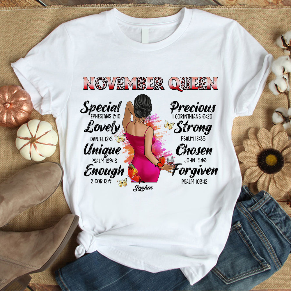 Personalized November T Shirt, Custom November Birthday Shirt For Woman, Queens Are Born In November Gifts, Melanin Afro Woman Shirt, Black Girl Tee, Afro Queen Gift-YPT-HCT