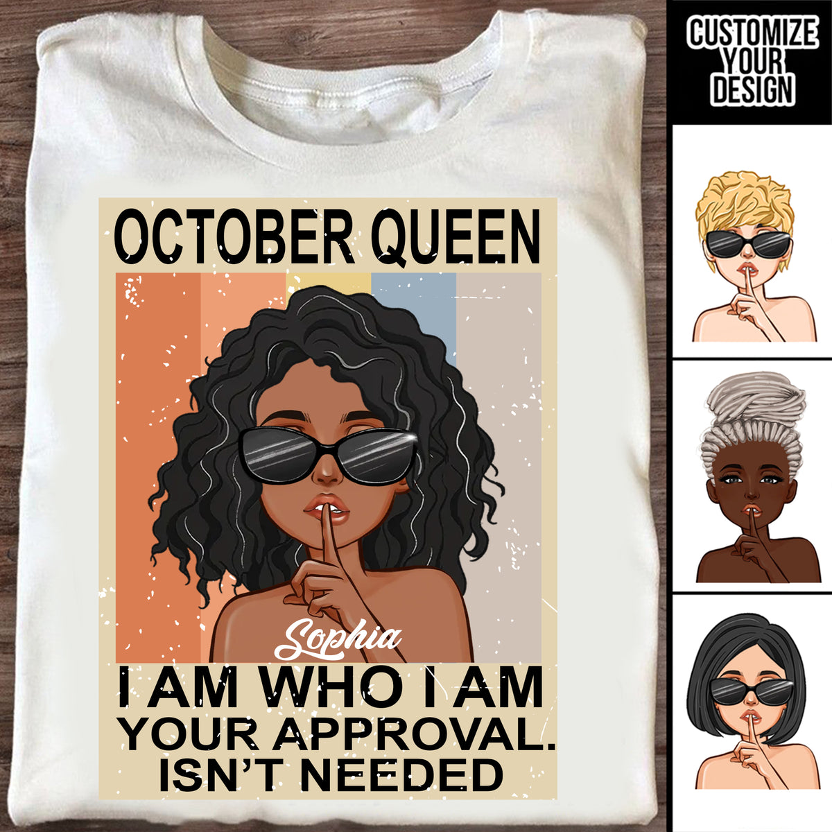 Custom October Birthday Shirt For Woman, Queens are Born In October Gifts, Melanin Afro Woman Shirt, Black Girl Tee, Afro Queen Gift-YPT-ALK