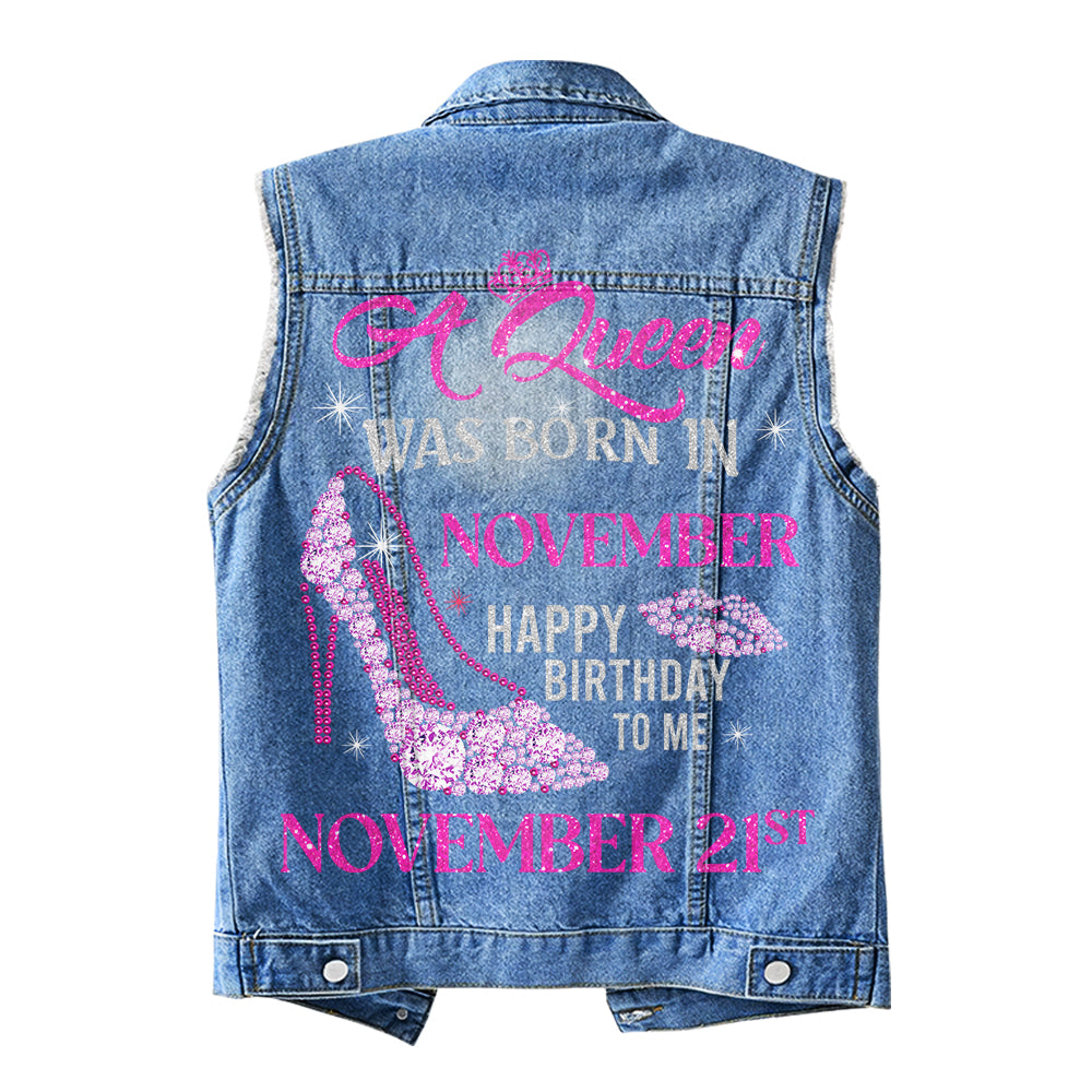 Premium Log Denim Vest - Personalised November Month Birthday Gifts, Gift Ideas November Month Birthday Woman