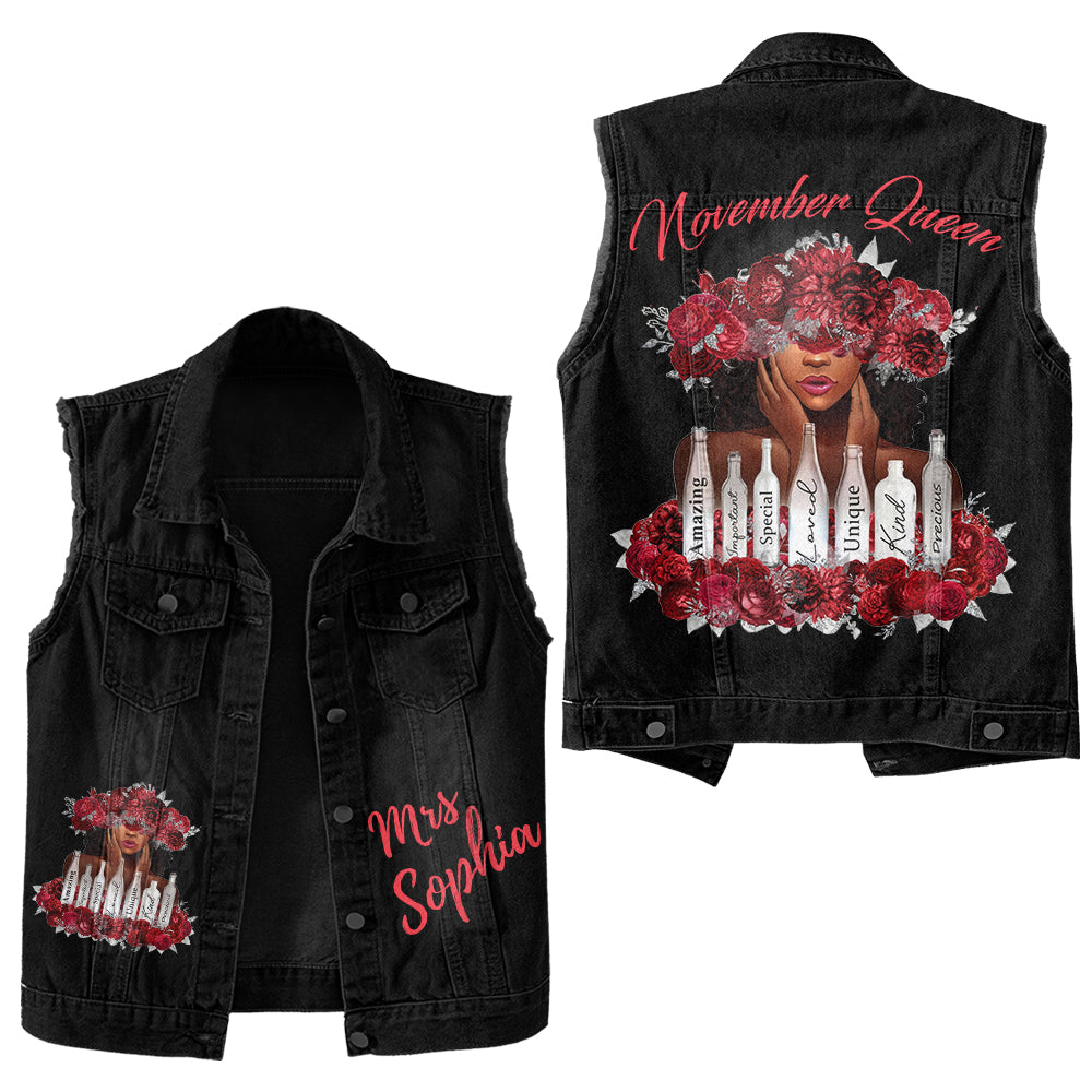 Premium Log Denim Vest - Personalised November Month Birthday Gifts, Gift Ideas November Month Birthday Woman