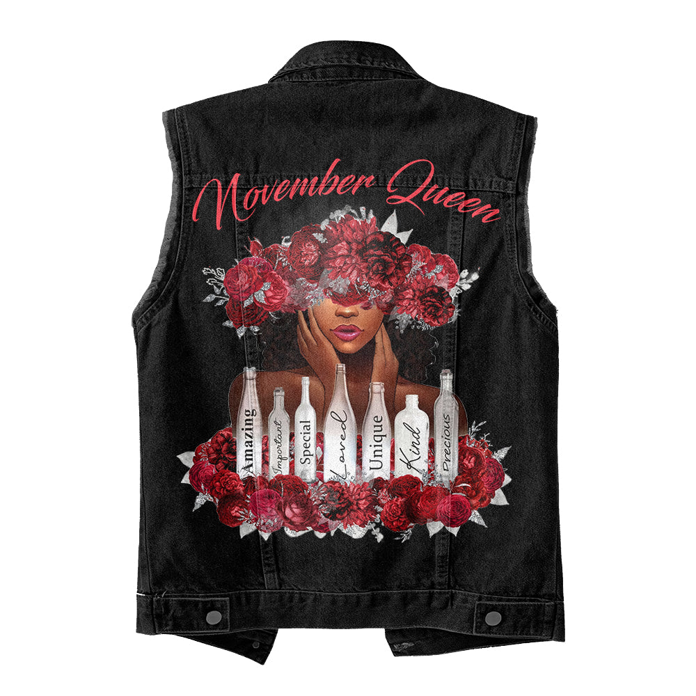 Premium Log Denim Vest - Personalised November Month Birthday Gifts, Gift Ideas November Month Birthday Woman