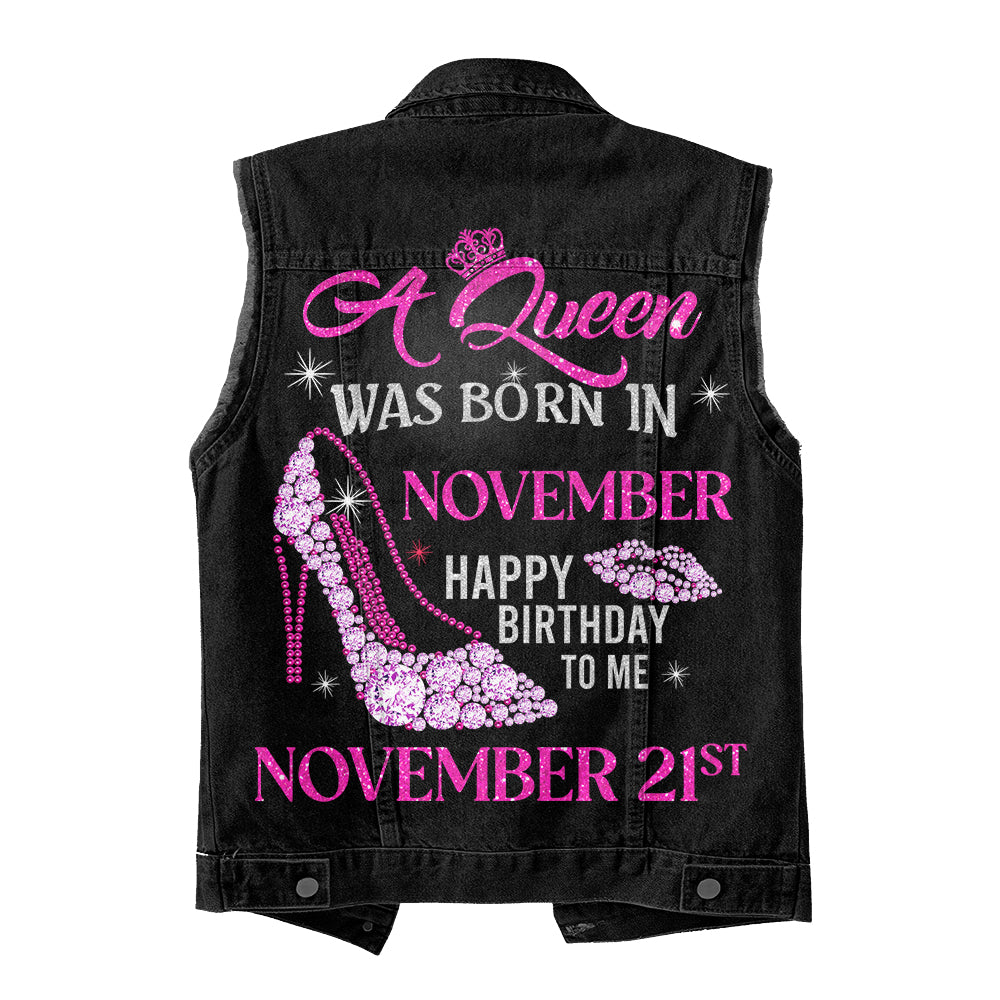 Premium Log Denim Vest - Personalised November Month Birthday Gifts, Gift Ideas November Month Birthday Woman
