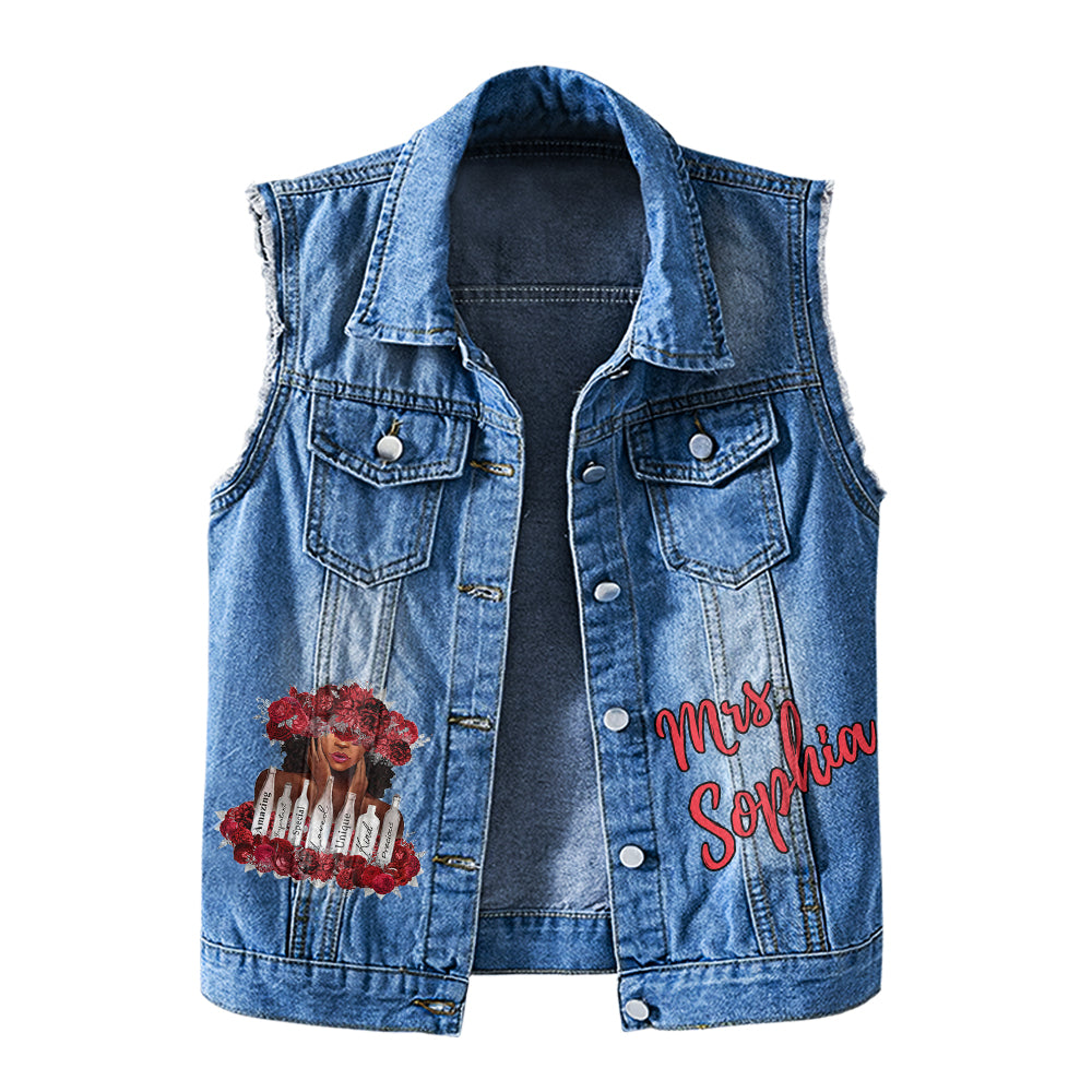 Premium Log Denim Vest - Personalised November Month Birthday Gifts, Gift Ideas November Month Birthday Woman
