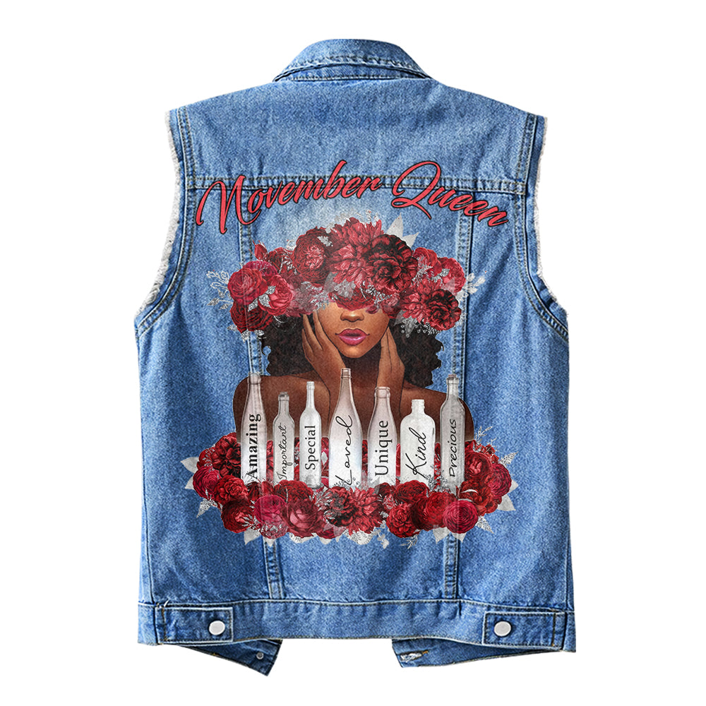 Premium Log Denim Vest - Personalised November Month Birthday Gifts, Gift Ideas November Month Birthday Woman