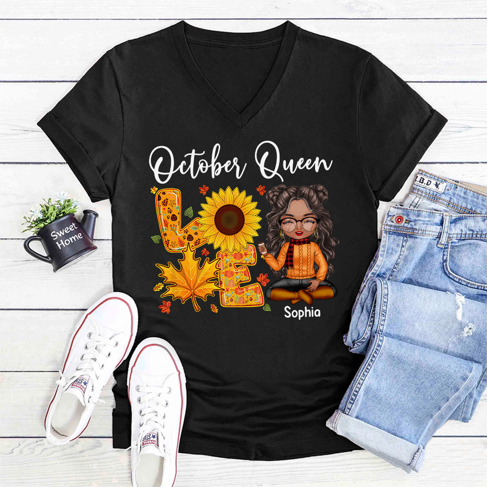 Custom October Birthday Shirt For Woman, Queens Are Born In October Gifts, Melanin Afro Woman Shirt, Black Girl Tee, Afro Queen Gift