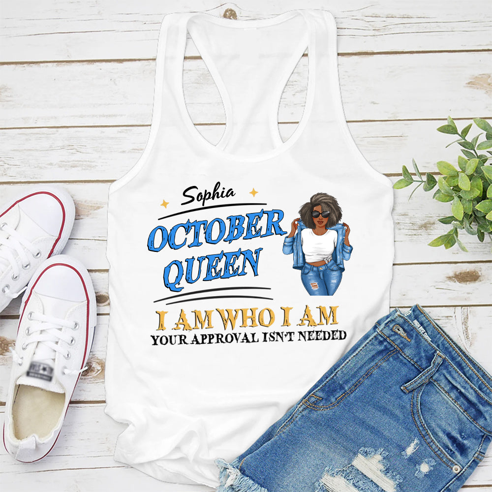 Custom October Birthday Shirt For Woman, Queens are Born In October Gifts, Melanin Afro Woman Shirt, Black Girl Tee, Afro Queen Gift-YPT-LKA