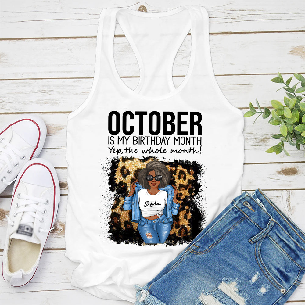 Custom October Birthday Shirt For Woman, Queens are Born In October Gifts, Melanin Afro Woman Shirt, Black Girl Tee, Afro Queen Gift-YPT-TLQ