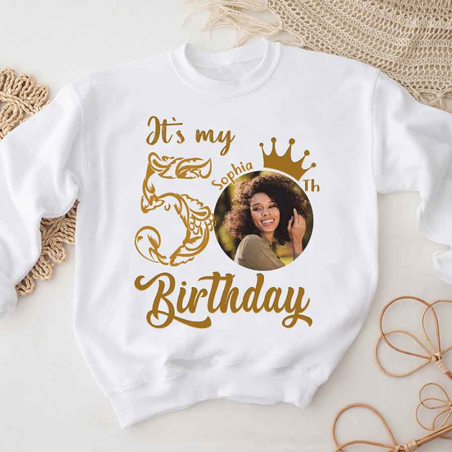50th Birthday Unique T Shirt For Woman, Custom Birthday Shirt, Her Gifts For 50 Years Old, Custom Picture Tee, Personalized Birthday Shirt-YPT-HCT