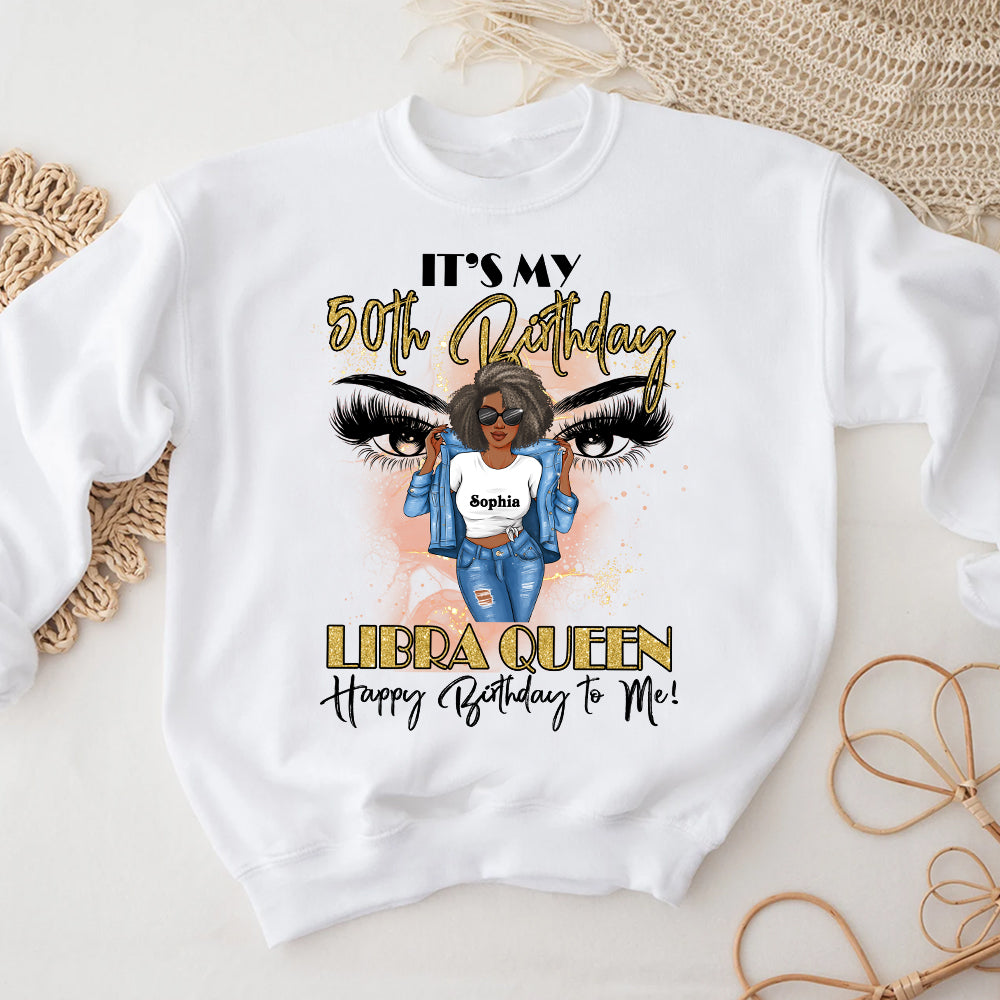 Personalized 50th Birthday Shirts, Custom Birthday Shirts, Libra Birthday shirt, Turning 50 Shirt, Libra Queen Birthday Shirt, Gifts For Women Turning 50, 50 And Fabulous Shirt, 50th Birthday Shirts For Her-YPT-HCT