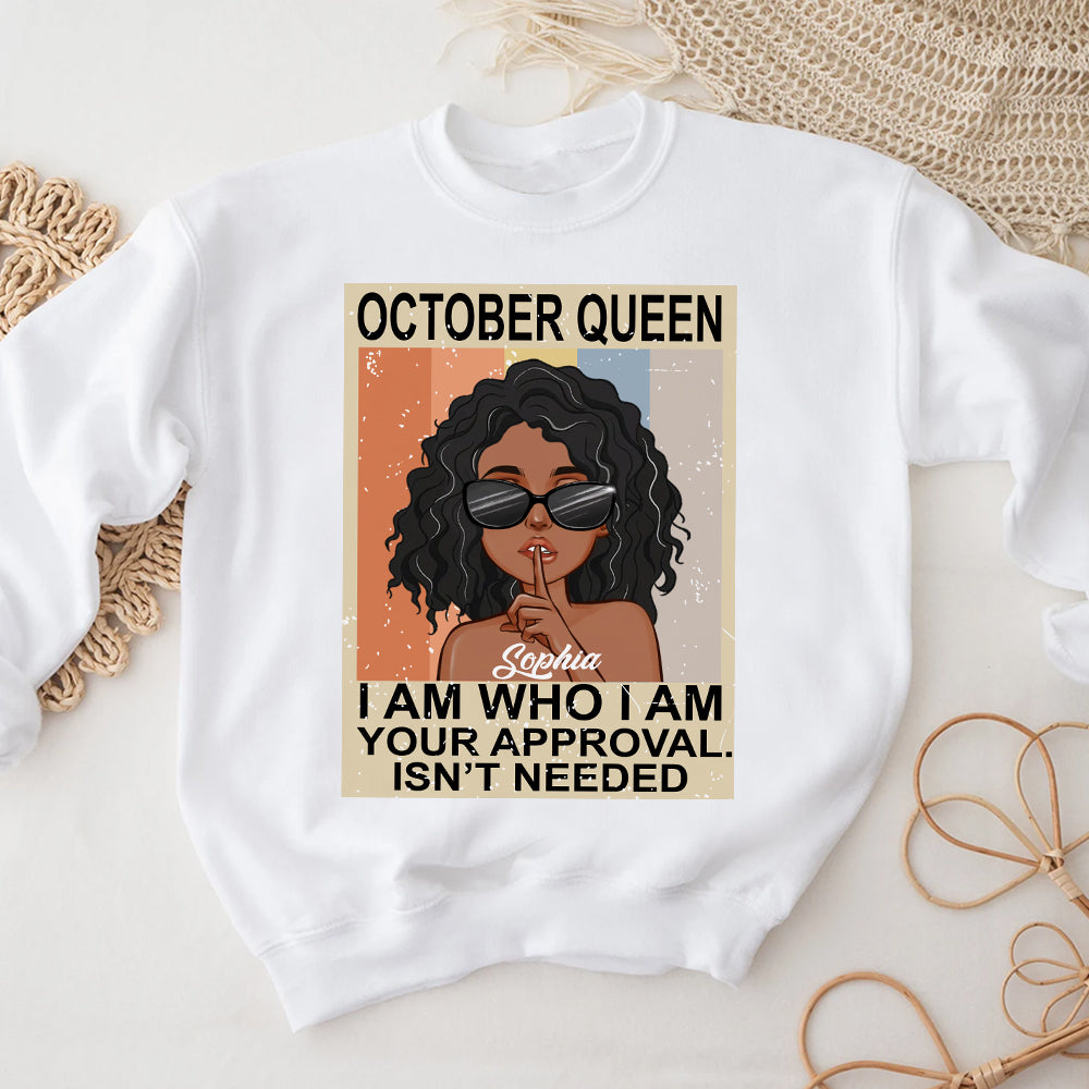 Custom October Birthday Shirt For Woman, Queens are Born In October Gifts, Melanin Afro Woman Shirt, Black Girl Tee, Afro Queen Gift-YPT-ALK