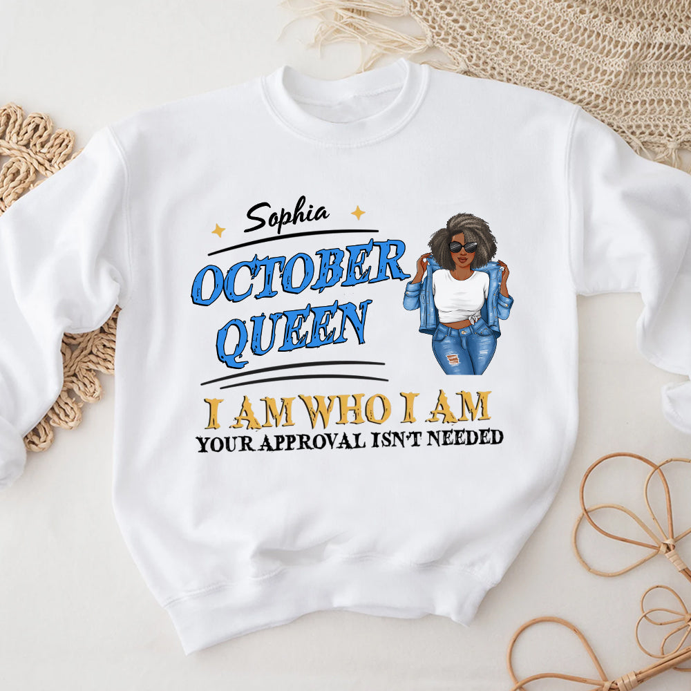 Custom October Birthday Shirt For Woman, Queens are Born In October Gifts, Melanin Afro Woman Shirt, Black Girl Tee, Afro Queen Gift-YPT-LKA
