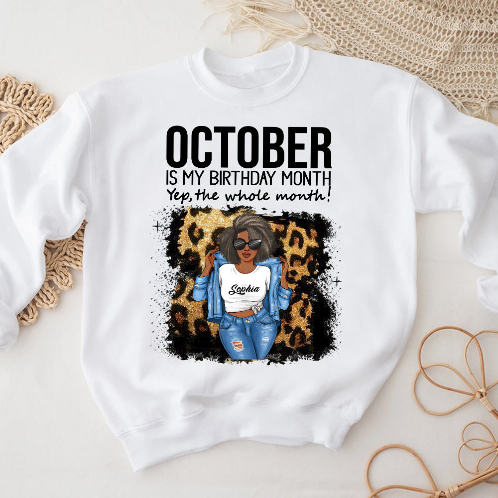 Custom October Birthday Shirt For Woman, Queens are Born In October Gifts, Melanin Afro Woman Shirt, Black Girl Tee, Afro Queen Gift-YPT-TLQ