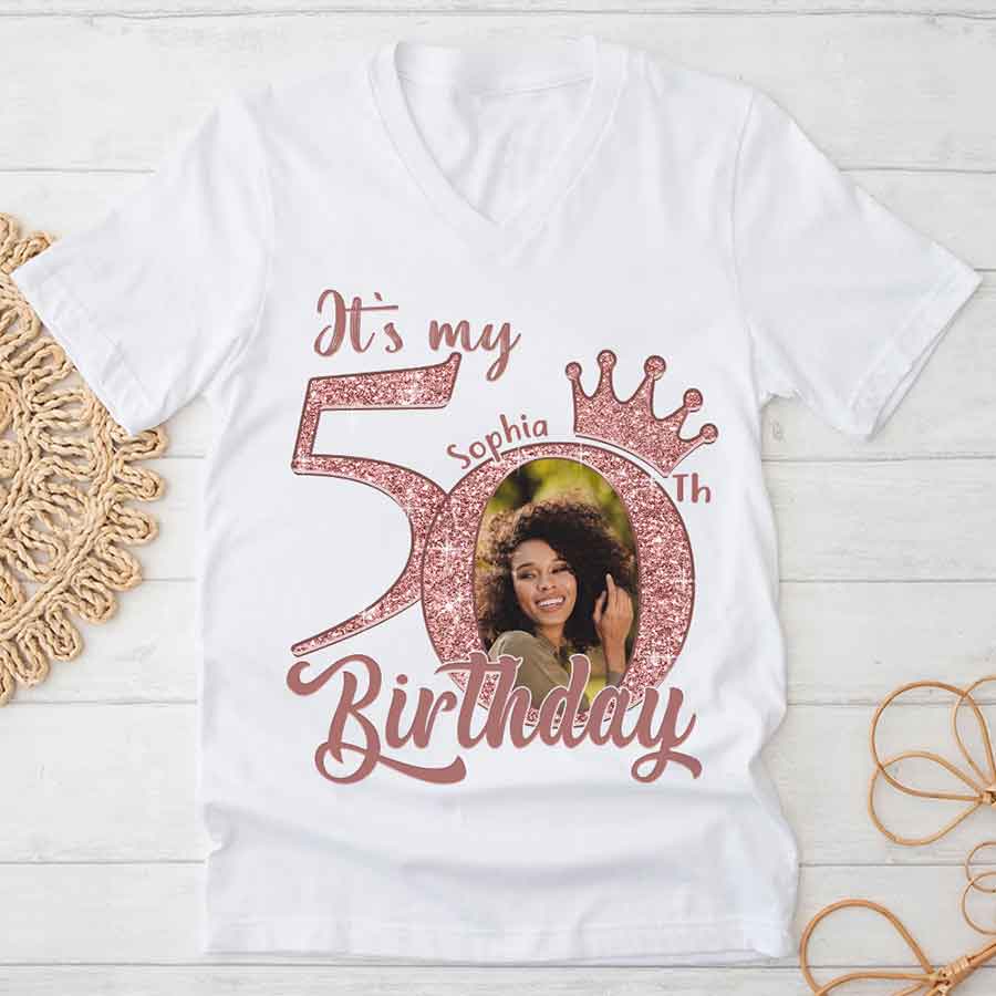 50th Birthday Unique T Shirt For Woman, Custom Birthday Shirt, Her Gifts For 50 Years Old, Custom Picture Tee, Personalized Birthday Shirt-YPT-HCT