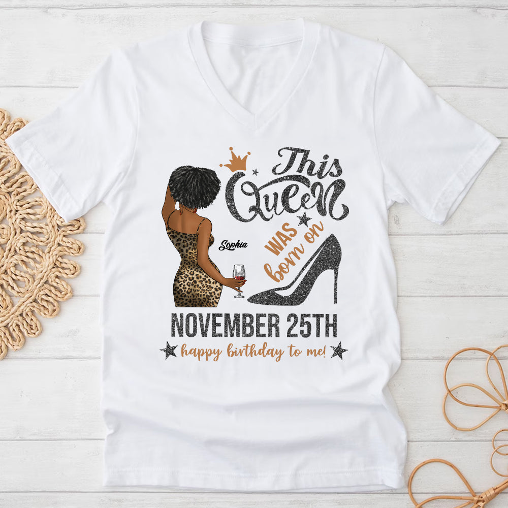 Personalized Custom November Birthday Shirt For Woman, Queens Are Born In November Gifts, Melanin Afro Woman Shirt, Black Girl Tee, Afro Queen Gift-YPT-ALK